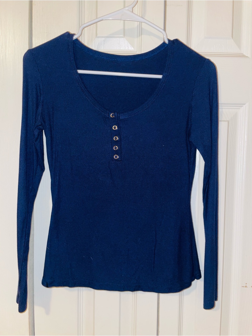 Classic Navy Long-Sleeve Henley Top
